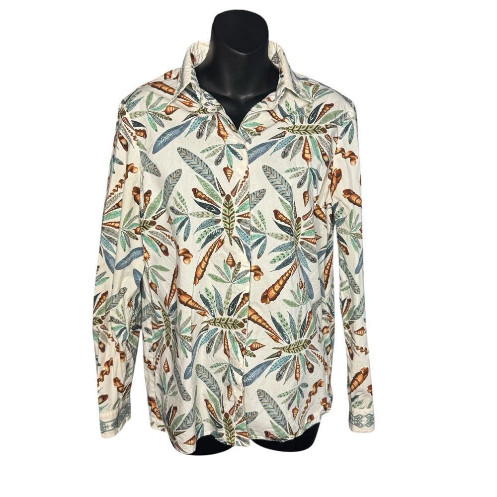 Versace Collection White Seashell & Feather Print Button-Up Shirt Size 44 Chic